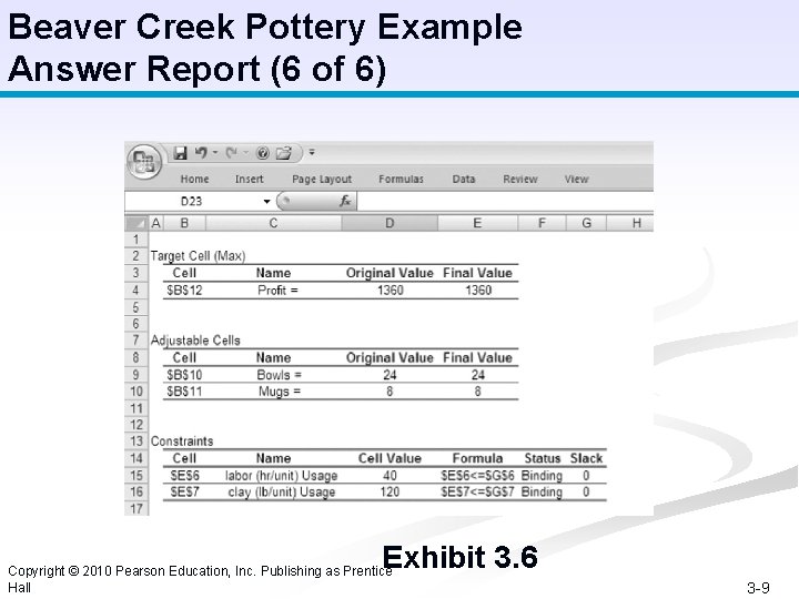 Beaver Creek Pottery Example Answer Report (6 of 6) Exhibit 3. 6 Copyright ©