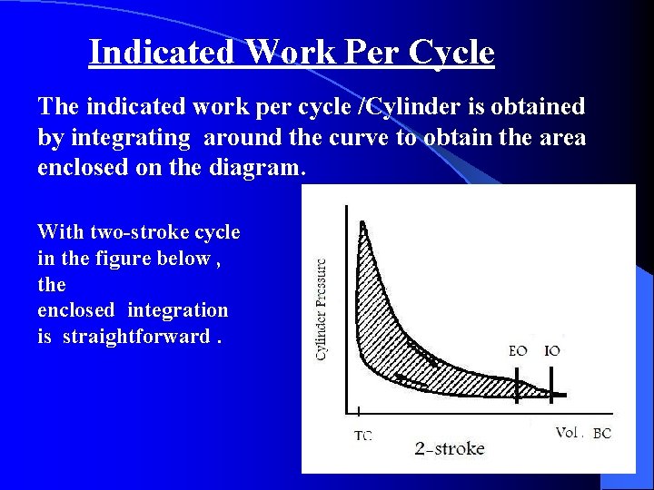 Indicated Work Per Cycle The indicated work per cycle /Cylinder is obtained by integrating