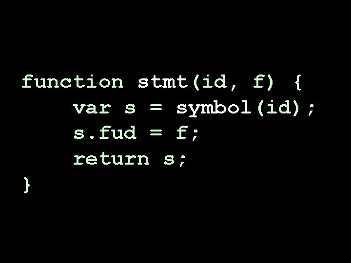 function stmt(id, f) { var s = symbol(id); s. fud = f; return s;