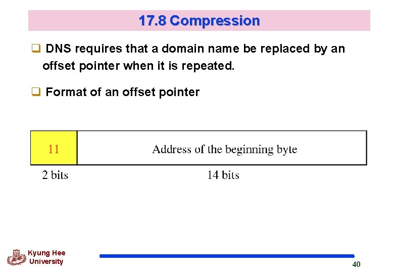 17. 8 Compression q DNS requires that a domain name be replaced by an 17. 8 Compression q DNS requires that a domain name be replaced by an