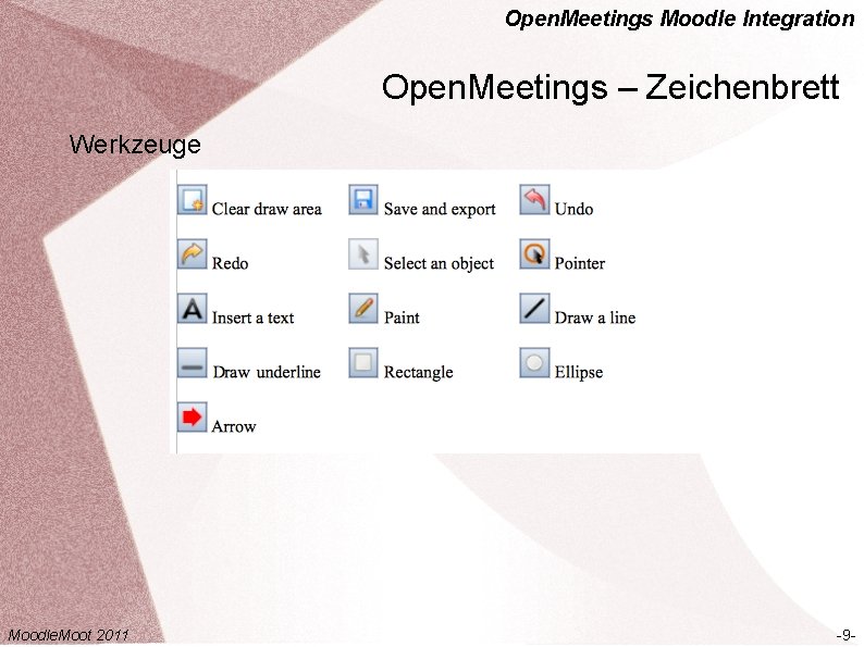 Open. Meetings Moodle Integration Open. Meetings – Zeichenbrett Werkzeuge Moodle. Moot 2011 -9 -