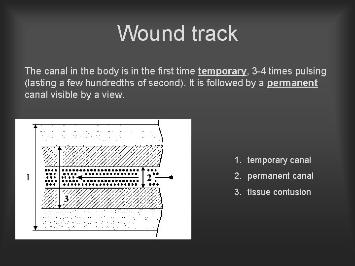 Wound track The canal in the body is in the first time temporary, 3