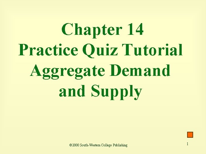 Chapter 14 Practice Quiz Tutorial Aggregate Demand Supply © 2000 South-Western College Publishing 1