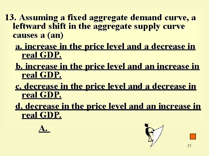 13. Assuming a fixed aggregate demand curve, a leftward shift in the aggregate supply