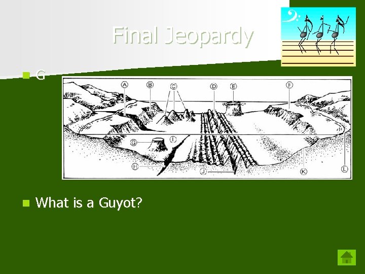 Final Jeopardy n G n What is a Guyot? 