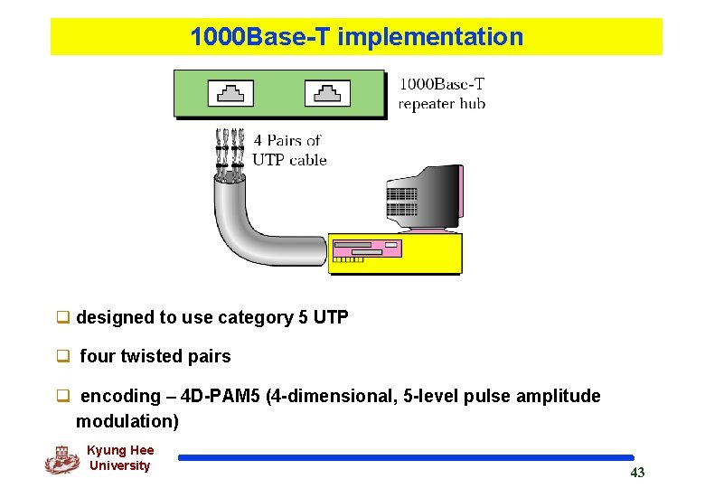 1000 Base-T implementation q designed to use category 5 UTP q four twisted pairs