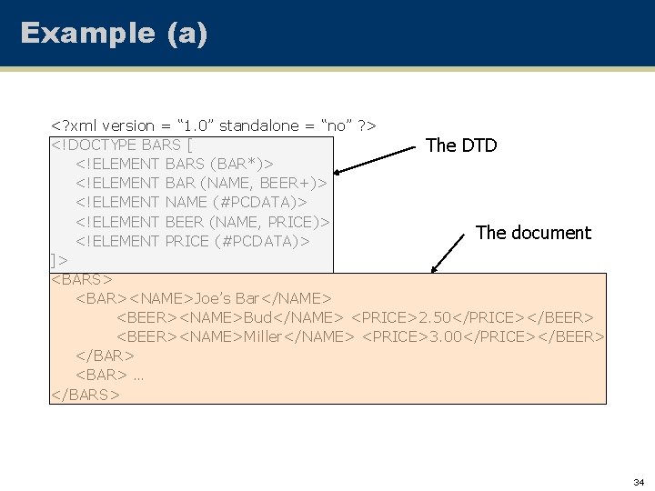 Example (a) <? xml version = “ 1. 0” standalone = “no” ? >