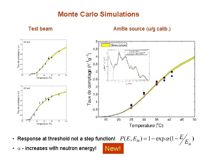 Monte Carlo Simulations Test beam Am. Be source (u/g calib. ) • Response at