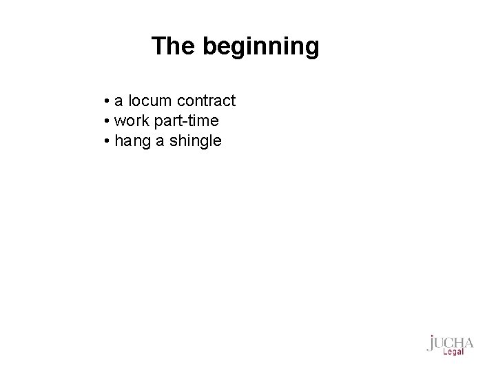 The beginning • a locum contract • work part-time • hang a shingle 