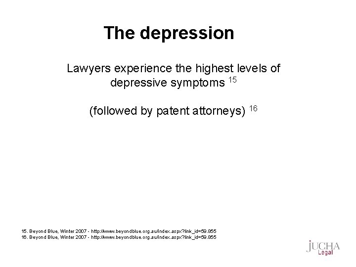 The depression Lawyers experience the highest levels of depressive symptoms 15 (followed by patent