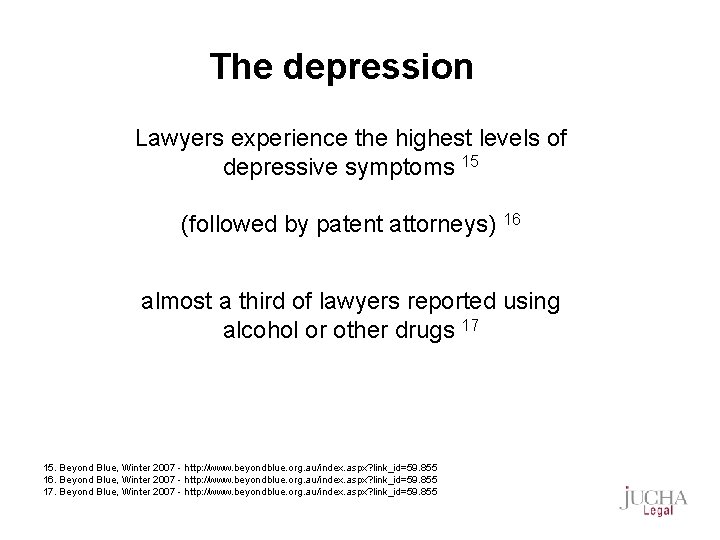 The depression Lawyers experience the highest levels of depressive symptoms 15 (followed by patent