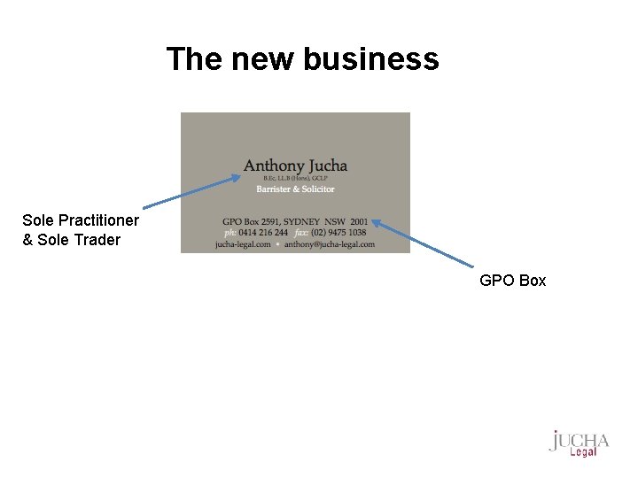The new business Sole Practitioner & Sole Trader GPO Box 