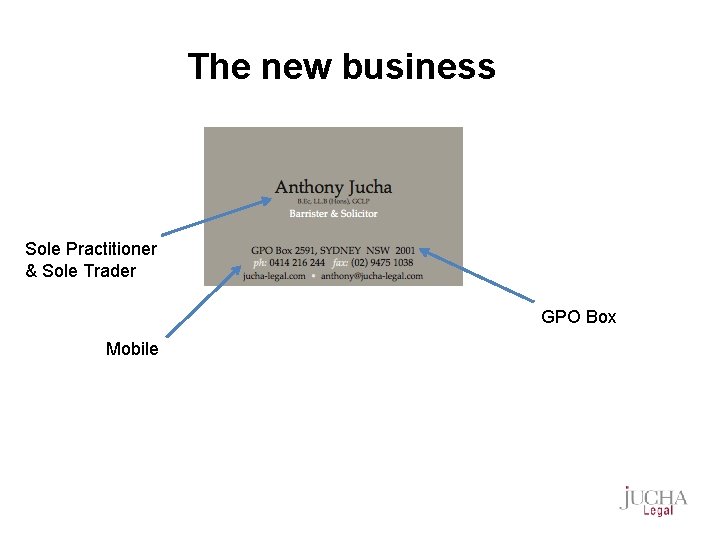 The new business Sole Practitioner & Sole Trader GPO Box Mobile 
