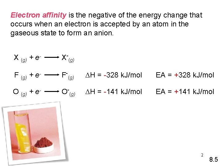 Electron affinity is the negative of the energy change that occurs when an electron