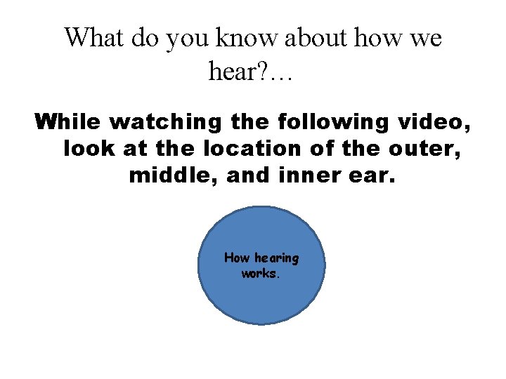 What do you know about how we hear? … While watching the following video, What do you know about how we hear? … While watching the following video,