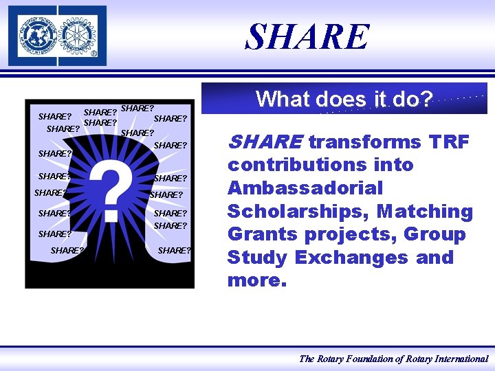 SHARE? SHARE? SHARE? SHARE? SHARE? SHARE? What does it do? SHARE transforms TRF contributions