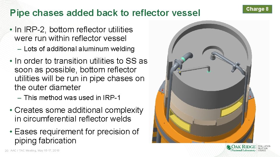 Pipe chases added back to reflector vessel • In IRP-2, bottom reflector utilities were