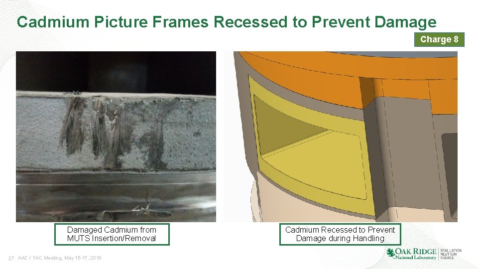 Cadmium Picture Frames Recessed to Prevent Damage Charge 8 Damaged Cadmium from MUTS Insertion/Removal