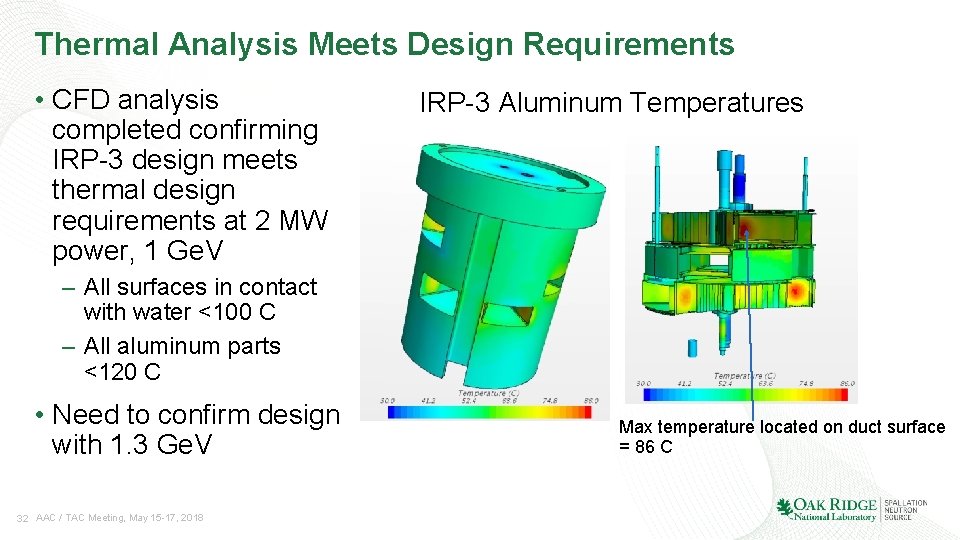 Thermal Analysis Meets Design Requirements • CFD analysis completed confirming IRP-3 design meets thermal