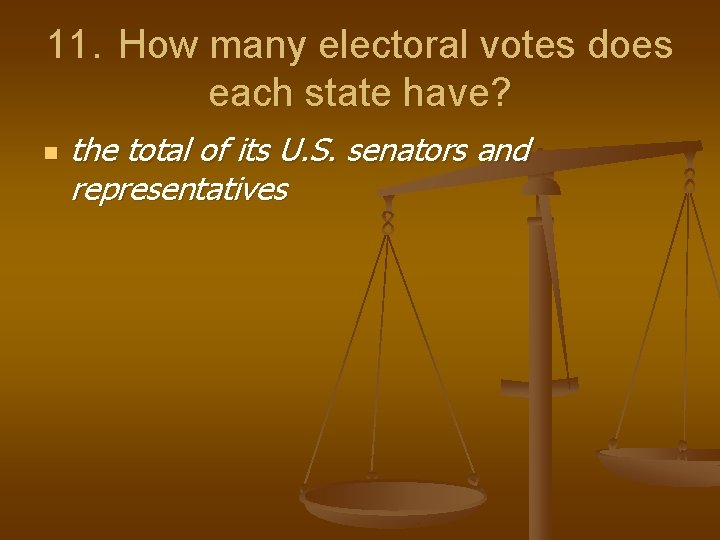 11. How many electoral votes does each state have? n the total of its