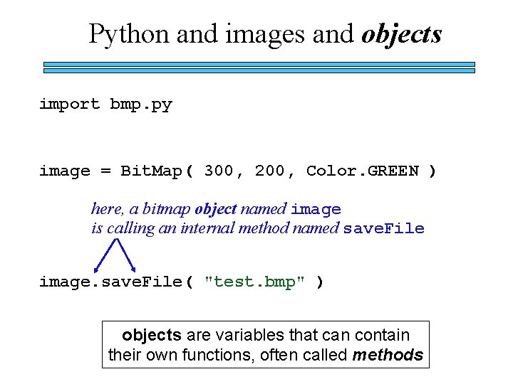 Python and images and objects import bmp. py image = Bit. Map( 300, 200,