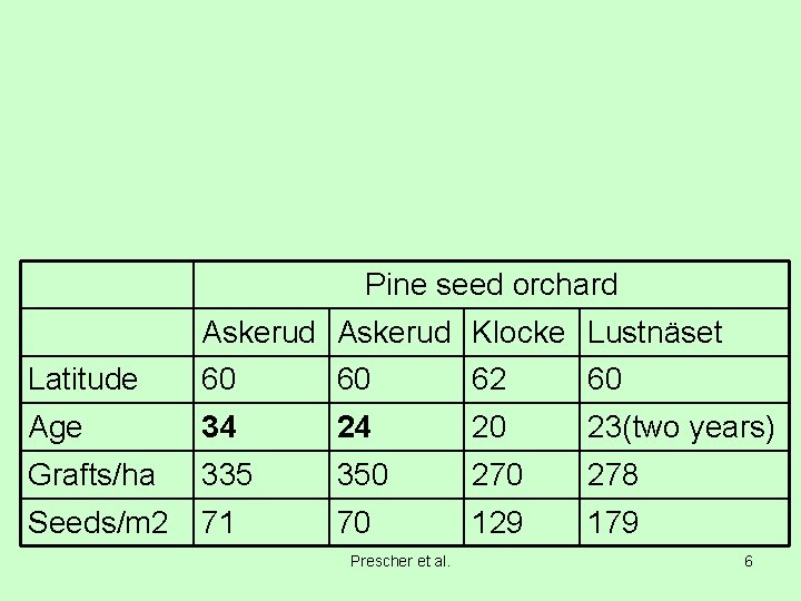 Pine seed orchard Askerud Klocke Lustnäset Latitude 60 60 62 60 Age 34 24
