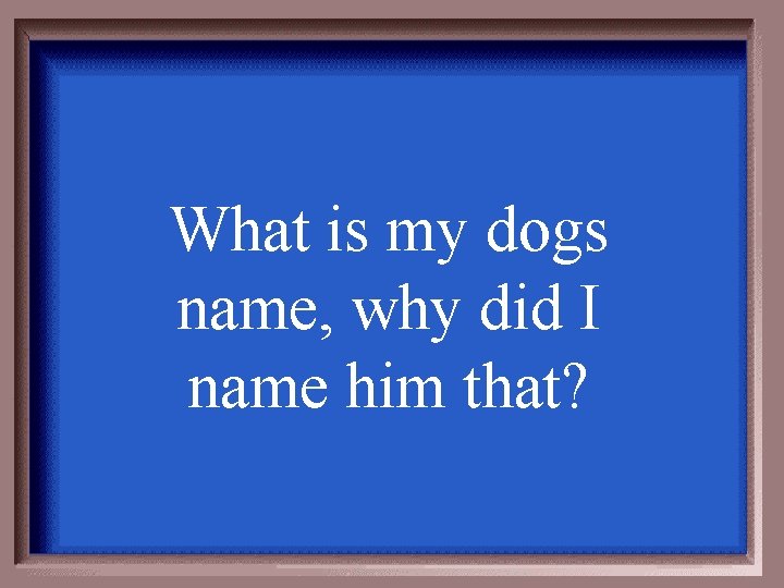 What is my dogs name, why did I name him that? 