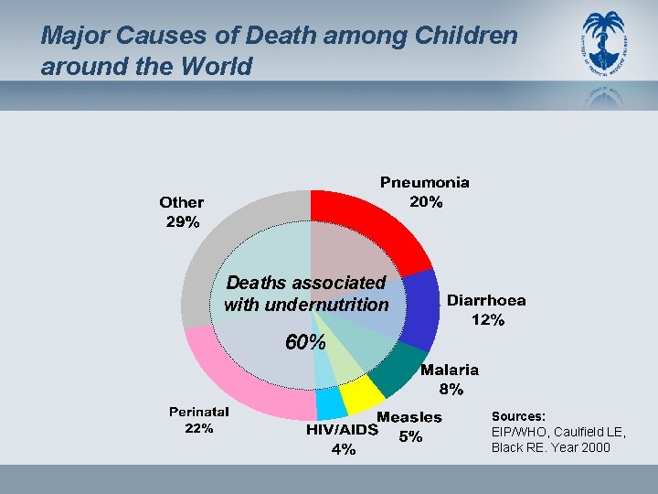 Major Causes of Death among Children around the World Deaths associated with undernutrition 60%