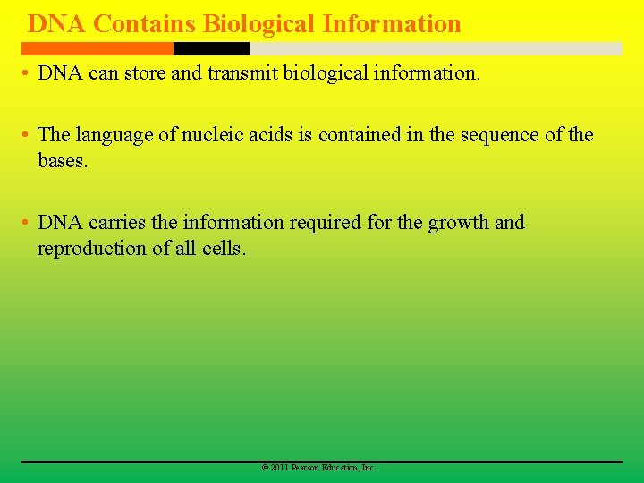 DNA Contains Biological Information • DNA can store and transmit biological information. • The