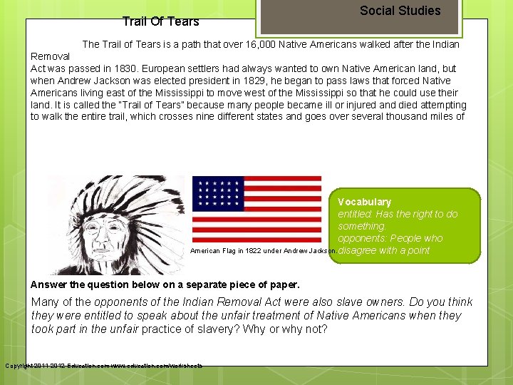 Trail Of Tears Social Studies The Trail of Tears is a path that over
