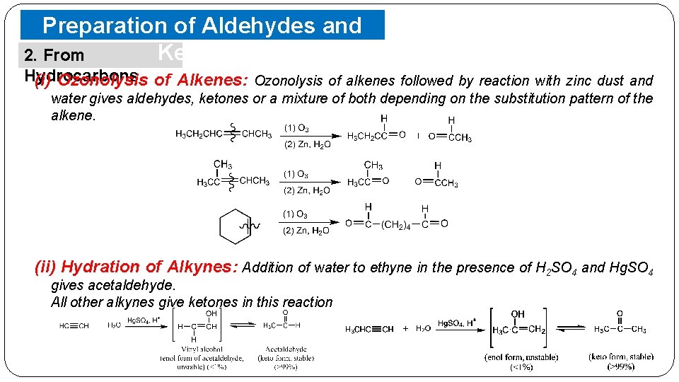 Preparation of Aldehydes and Ketones 2. From Hydrocarbons (i) Ozonolysis of Alkenes: Ozonolysis of