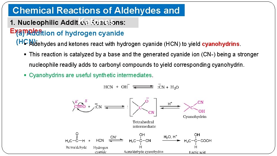 Chemical Reactions of Aldehydes and Ketones 1. Nucleophilic Addition Reactions: Examples (a) Addition of