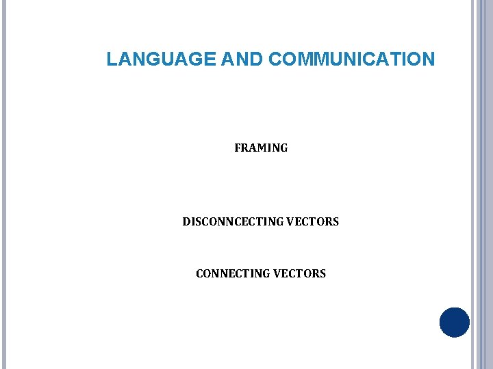 LANGUAGE AND COMMUNICATION FRAMING DISCONNCECTING VECTORS CONNECTING VECTORS LANGUAGE AND COMMUNICATION FRAMING DISCONNCECTING VECTORS CONNECTING VECTORS