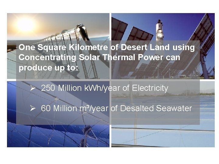 …. One Square Kilometre of Desert Land using Concentrating Solar Thermal Power can produce