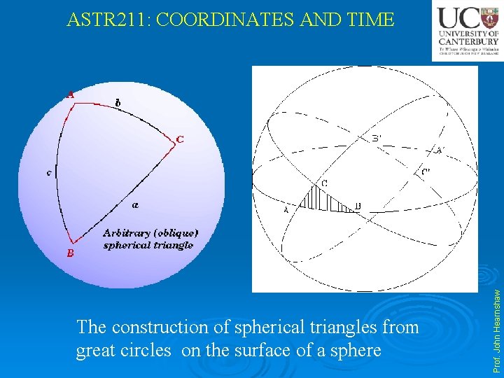 The construction of spherical triangles from great circles on the surface of a sphere