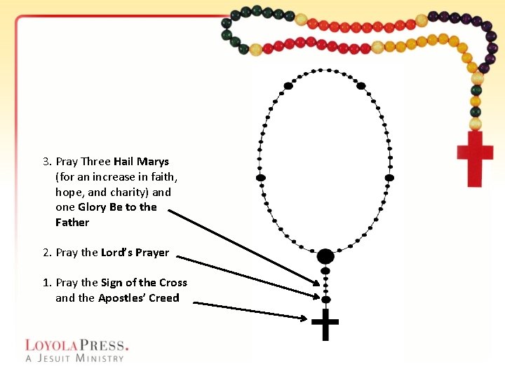 3. Pray Three Hail Marys (for an increase in faith, hope, and charity) and