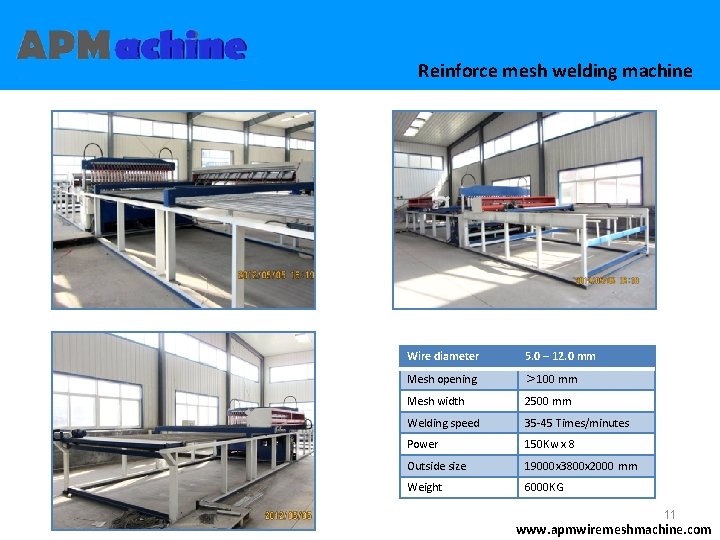 Reinforce mesh welding machine Wire diameter 5. 0 – 12. 0 mm Mesh opening