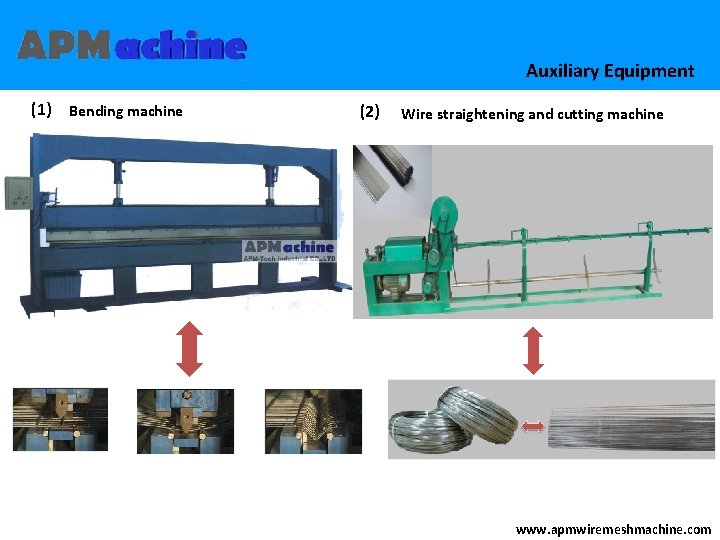 Auxiliary Equipment (1) Bending machine (2) Wire straightening and cutting machine www. apmwiremeshmachine. com Auxiliary Equipment (1) Bending machine (2) Wire straightening and cutting machine www. apmwiremeshmachine. com