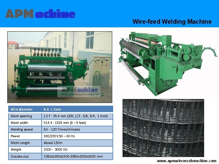 Wire-feed Welding Machine Wire diameter 0. 6 - 1. 2 mm Mesh opening 12.