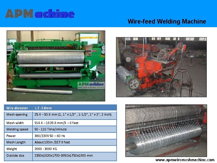 Wire-feed Welding Machine Wire diameter 1. 2 -2. 0 mm Mesh opening 25. 4