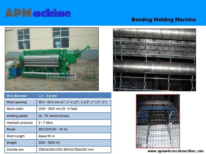 Bending Welding Machine Wire diameter 1. 2 – 3. 0 mm Mesh opening 25. Bending Welding Machine Wire diameter 1. 2 – 3. 0 mm Mesh opening 25.