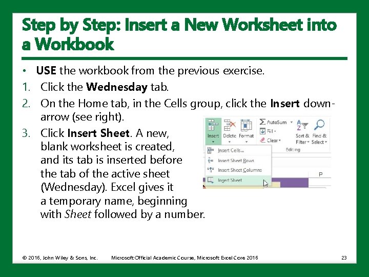 Step by Step: Insert a New Worksheet into a Workbook • USE the workbook