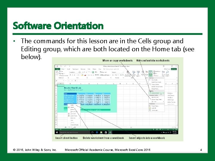Software Orientation • The commands for this lesson are in the Cells group and