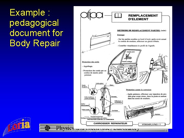 Example : pedagogical document for Body Repair Physics and Electronics Laboratory Kalif Sharing day