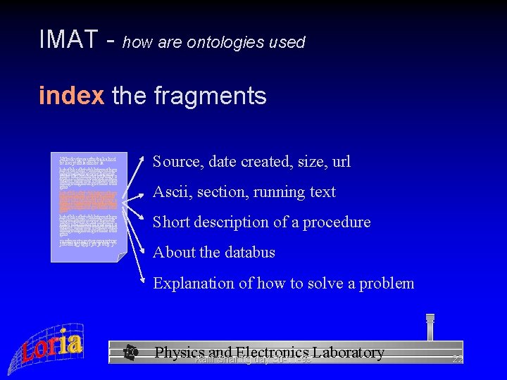 IMAT - how are ontologies used index the fragments Hfbvkyfgvavfhvbakahsd bckasjcdbladhsbcla kdvfbksdhfvbkhfgouthgo uhgoughotruvgoehgoeut ghoeuh.