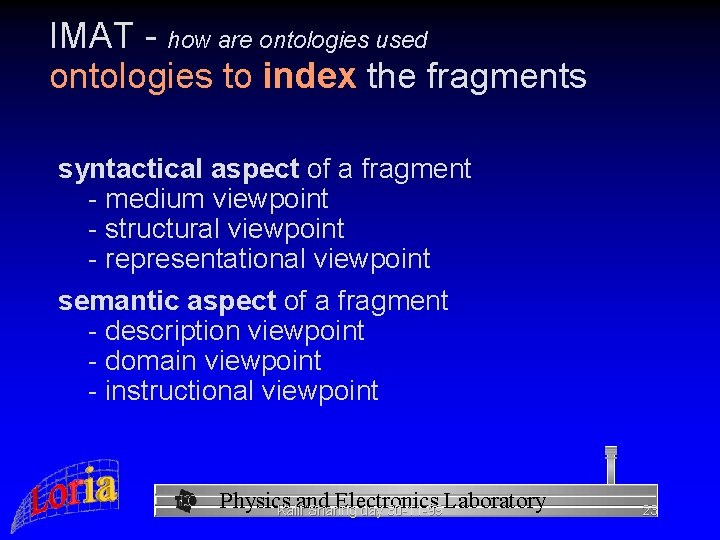 IMAT - how are ontologies used ontologies to index the fragments syntactical aspect of