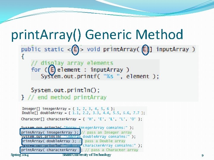 print. Array() Generic Method Spring 2014 Sharif University of Technology 9 