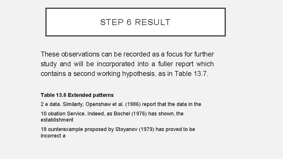 STEP 6 RESULT These observations can be recorded as a focus for further study
