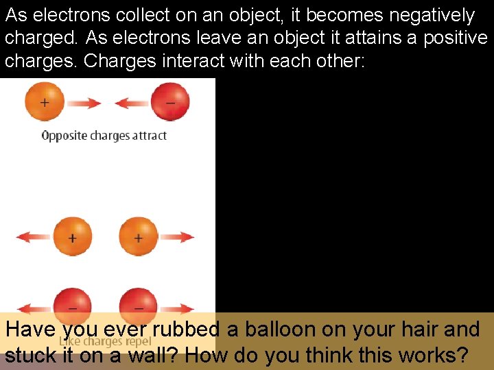 As electrons collect on an object, it becomes negatively charged. As electrons leave an