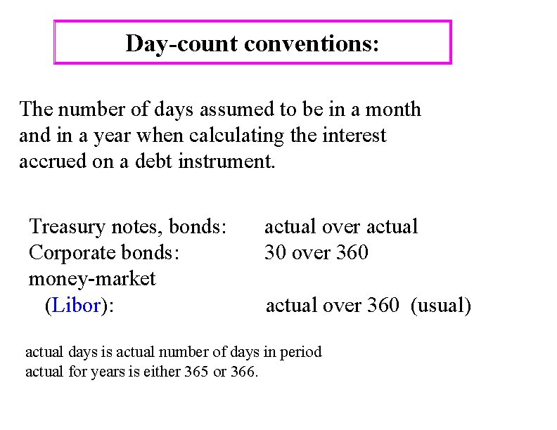 Day-count conventions: The number of days assumed to be in a month and in Day-count conventions: The number of days assumed to be in a month and in